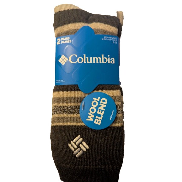 Columbia 2 Pack Brown Gray Wool Blend Comfort Crew Socks Men's Size 6-12 NWT - Picture 1 of 3